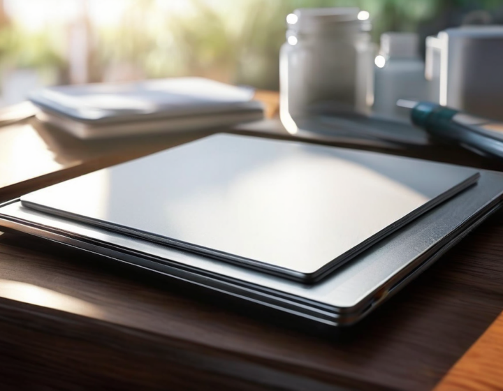 Blank divider cards in an angled storage tray on brushed metal, morning light, shallow depth of field.