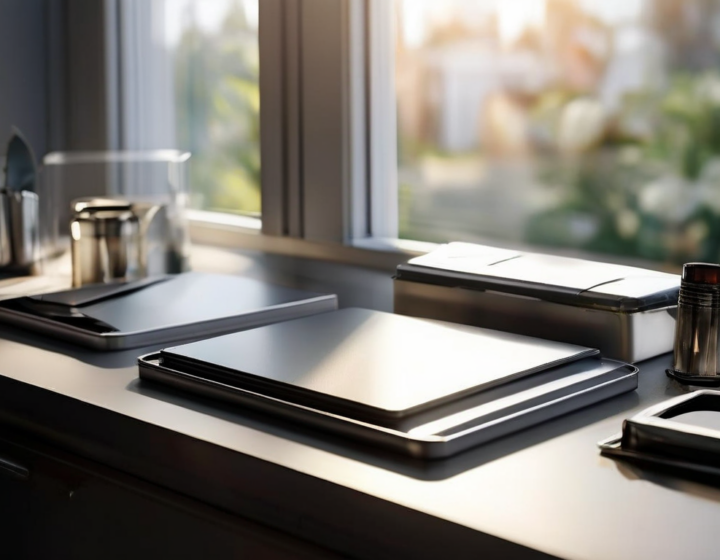 Blank divider cards and a compact storage tray on a brushed metal surface, morning light casting soft shadows.