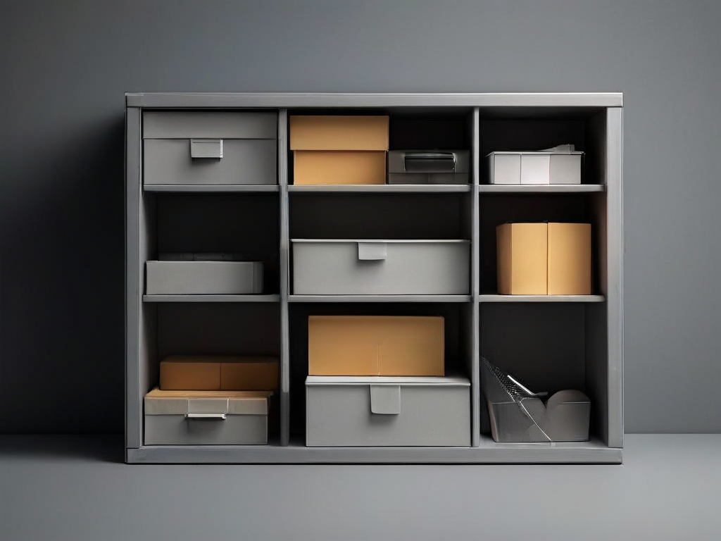 Small archive boxes and blank compartment dividers arranged on a gray studio surface, symbolizing organized citation folders for...