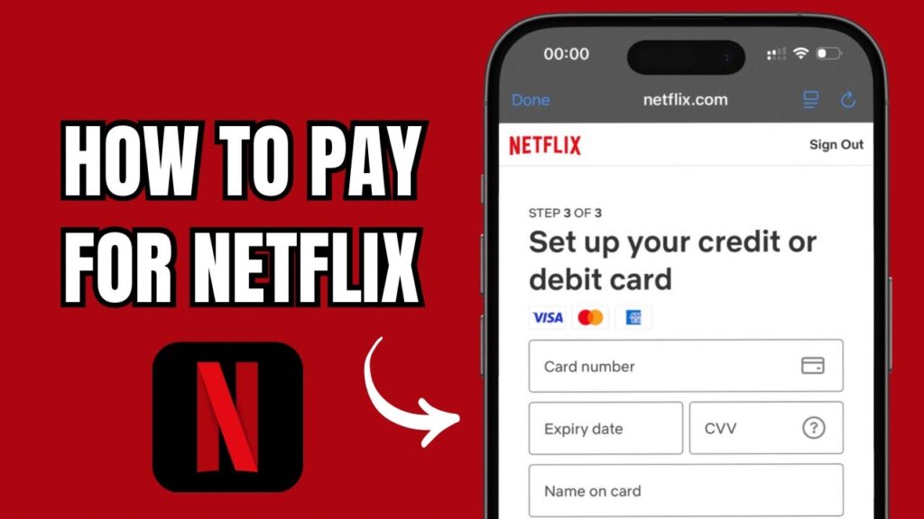Netflix Help Center showing official payment options including cards, prepaid cards, virtual cards, and authorized partner billing.